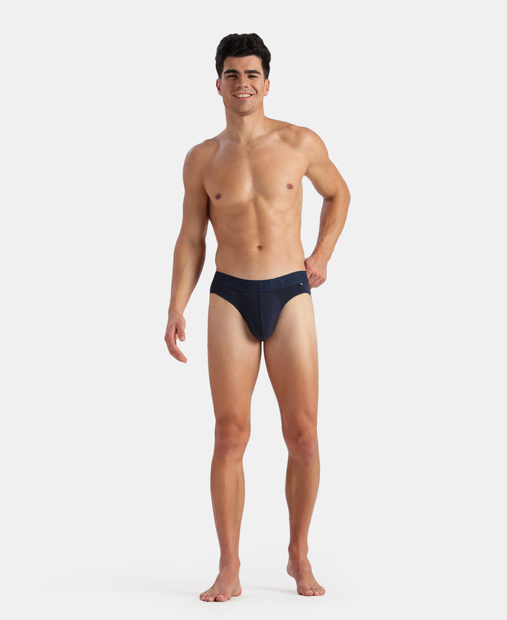 Super Combed Cotton Elastane Stretch Solid Brief with Ultrasoft Waistband - Navy