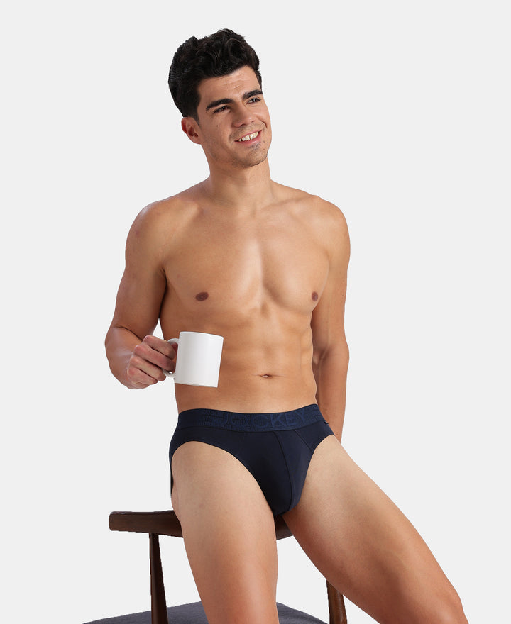 Super Combed Cotton Elastane Stretch Solid Brief with Ultrasoft Waistband - Navy