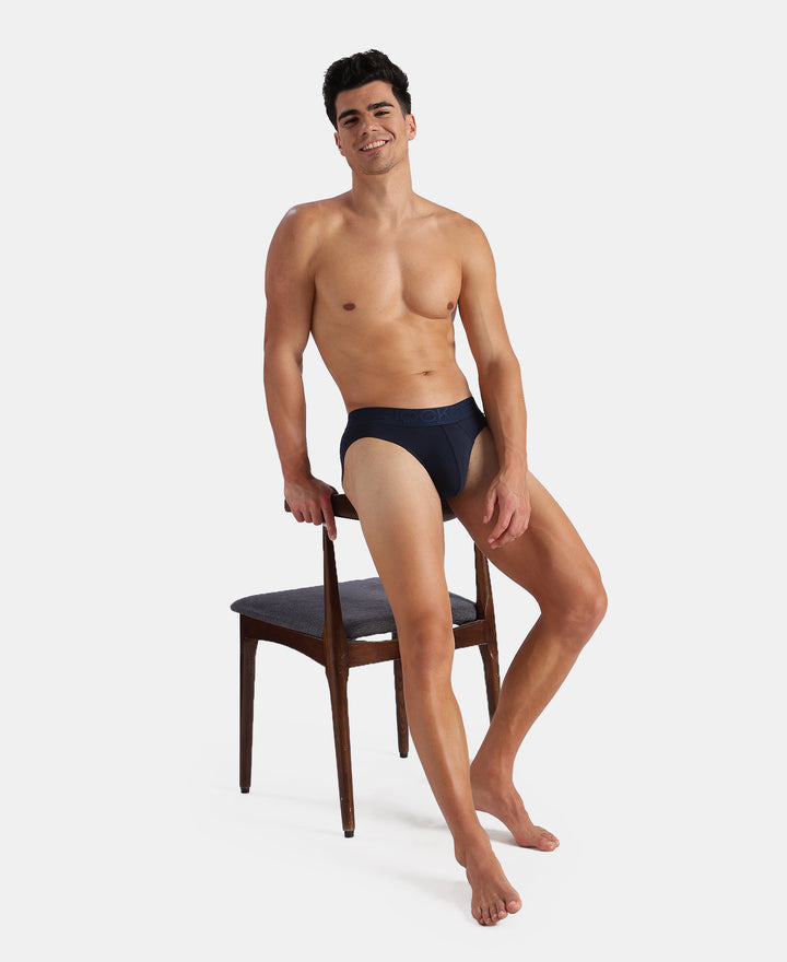 Super Combed Cotton Elastane Stretch Solid Brief with Ultrasoft Waistband - Navy