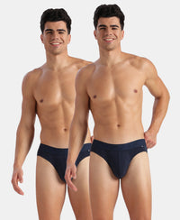 Super Combed Cotton Elastane Stretch Solid Brief with Ultrasoft Waistband - Navy (Pack of 2)