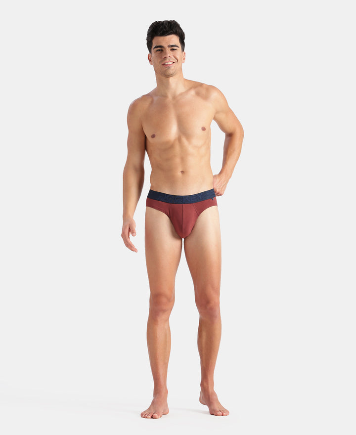 Super Combed Cotton Elastane Stretch Solid Brief with Ultrasoft Waistband - Port