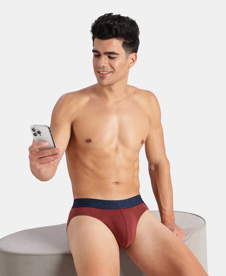 Super Combed Cotton Elastane Stretch Solid Brief with Ultrasoft Waistband - Port