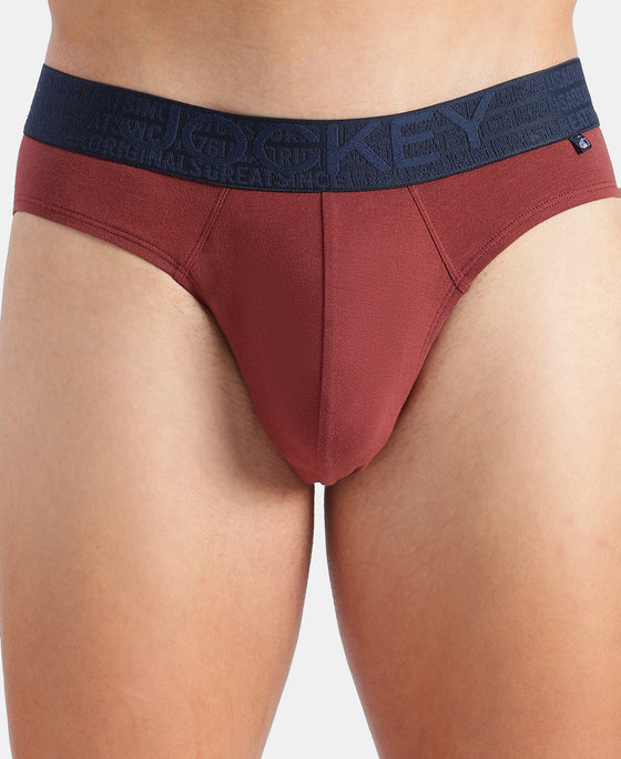 Super Combed Cotton Elastane Stretch Solid Brief with Ultrasoft Waistband - Port