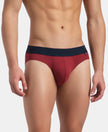 Super Combed Cotton Elastane Stretch Solid Brief with Ultrasoft Waistband - Red Melange