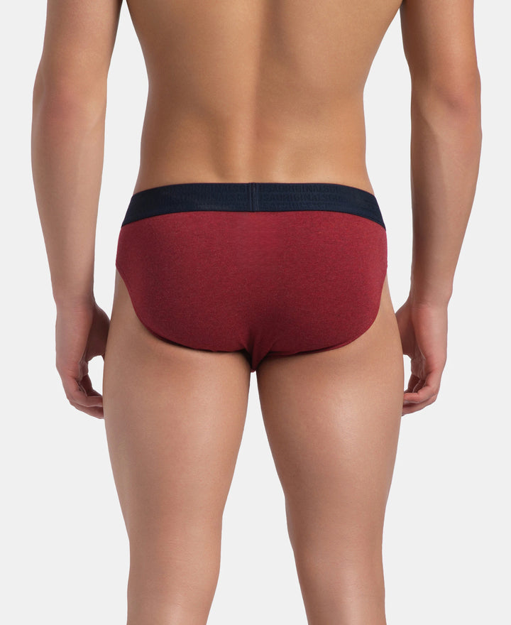 Super Combed Cotton Elastane Stretch Solid Brief with Ultrasoft Waistband - Red Melange