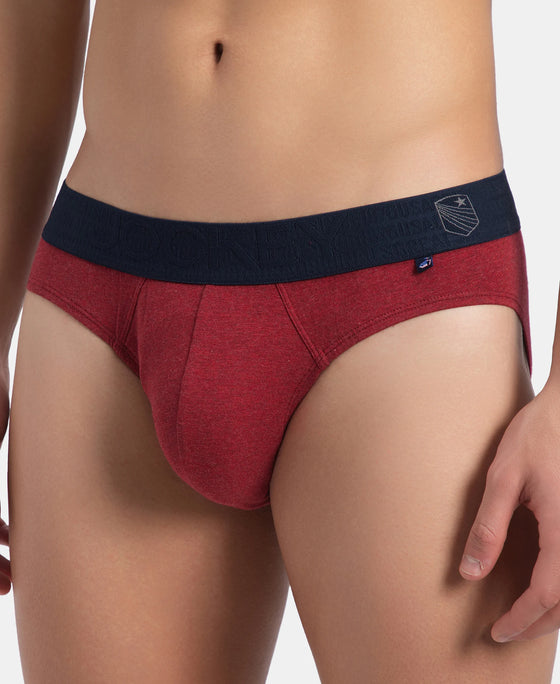 Super Combed Cotton Elastane Stretch Solid Brief with Ultrasoft Waistband - Red Melange