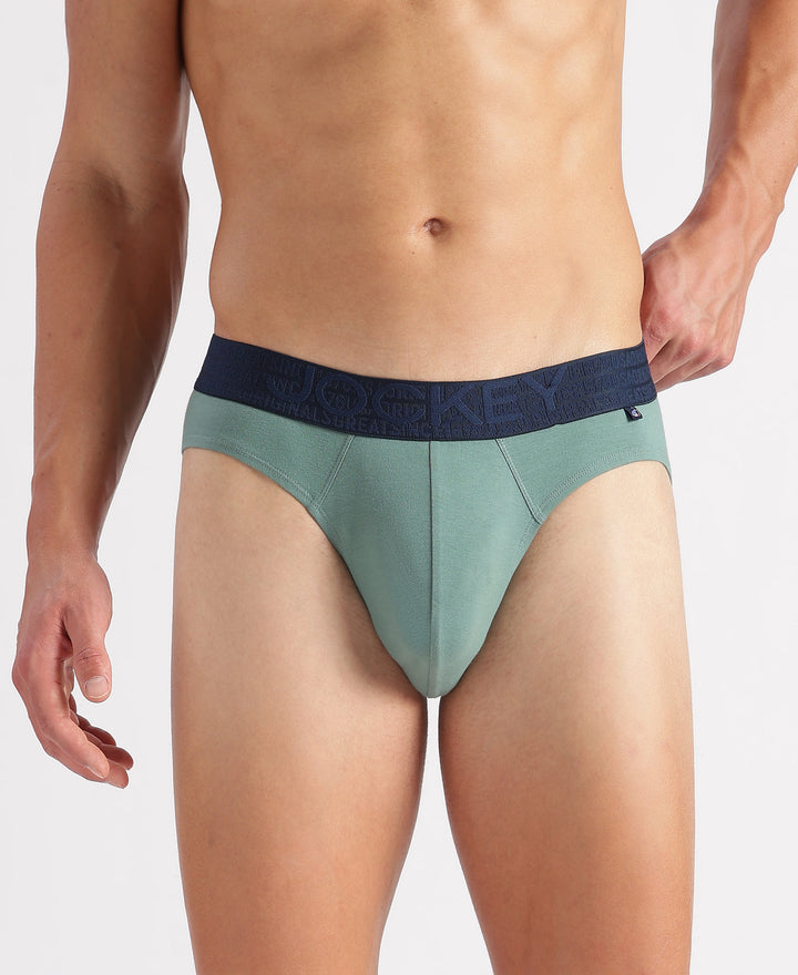 Super Combed Cotton Elastane Stretch Solid Brief with Ultrasoft Waistband - Sage Brush Green