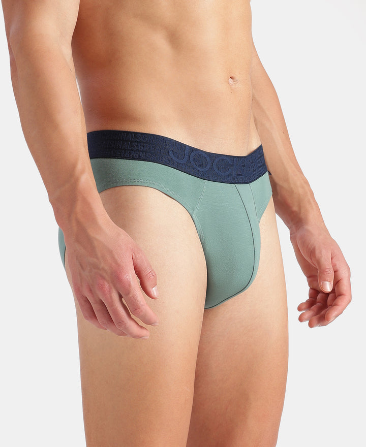 Super Combed Cotton Elastane Stretch Solid Brief with Ultrasoft Waistband - Sage Brush Green