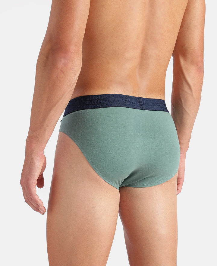 Super Combed Cotton Elastane Stretch Solid Brief with Ultrasoft Waistband - Sage Brush Green