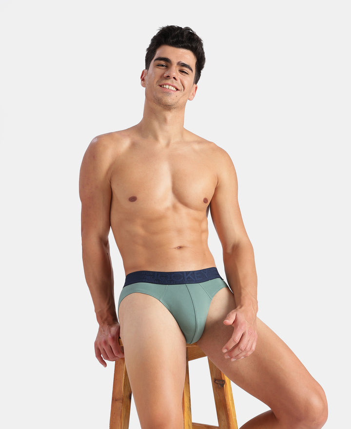 Super Combed Cotton Elastane Stretch Solid Brief with Ultrasoft Waistband - Sage Brush Green