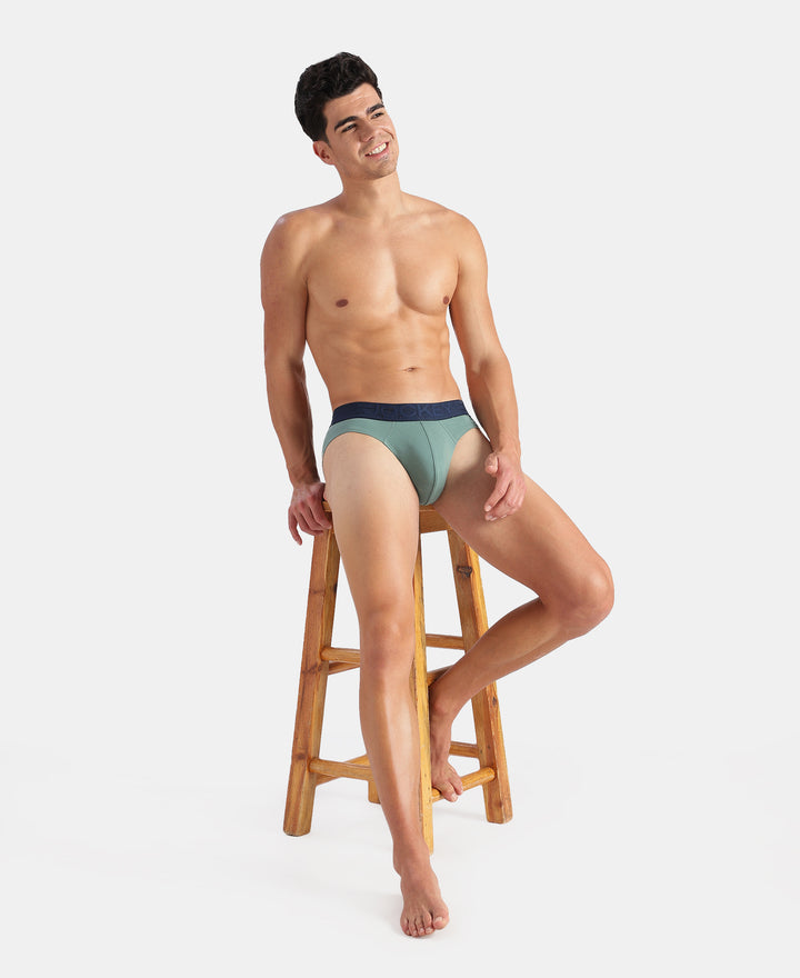 Super Combed Cotton Elastane Stretch Solid Brief with Ultrasoft Waistband - Sage Brush Green
