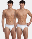 Super Combed Cotton Elastane Stretch Solid Brief with Ultrasoft Waistband - White (Pack of 2)