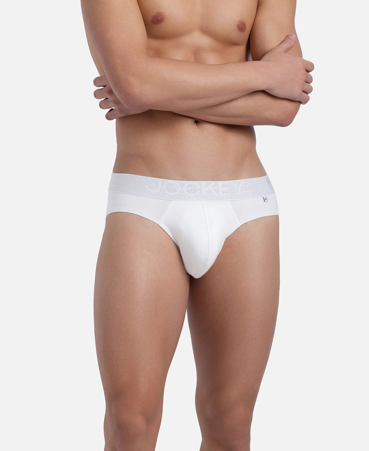 Super Combed Cotton Elastane Stretch Solid Brief with Ultrasoft Waistband - White (Pack of 2)