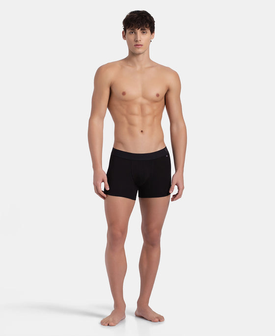 Super Combed Cotton Elastane Stretch Solid Trunk with Ultrasoft Waistband - Black