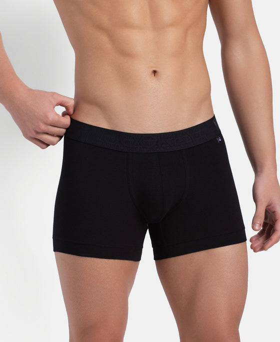 Super Combed Cotton Elastane Stretch Solid Trunk with Ultrasoft Waistband - Black (Pack of 2)