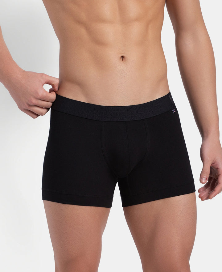 Super Combed Cotton Elastane Stretch Solid Trunk with Ultrasoft Waistband - Black (Pack of 2)