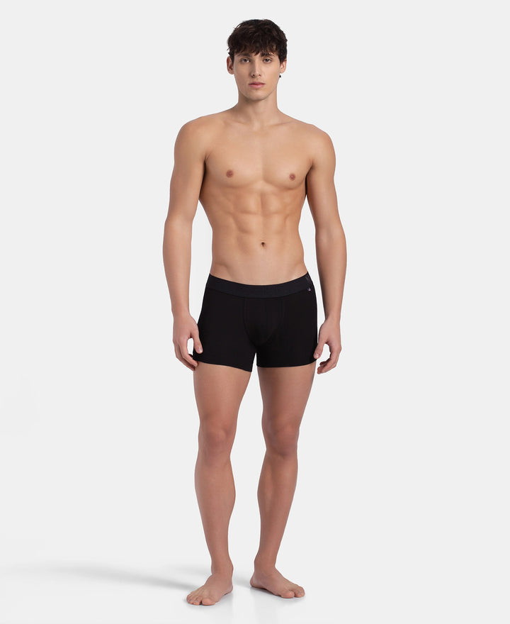 Super Combed Cotton Elastane Stretch Solid Trunk with Ultrasoft Waistband - Black (Pack of 2)
