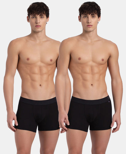 Super Combed Cotton Elastane Stretch Solid Trunk with Ultrasoft Waistband - Black (Pack of 2)
