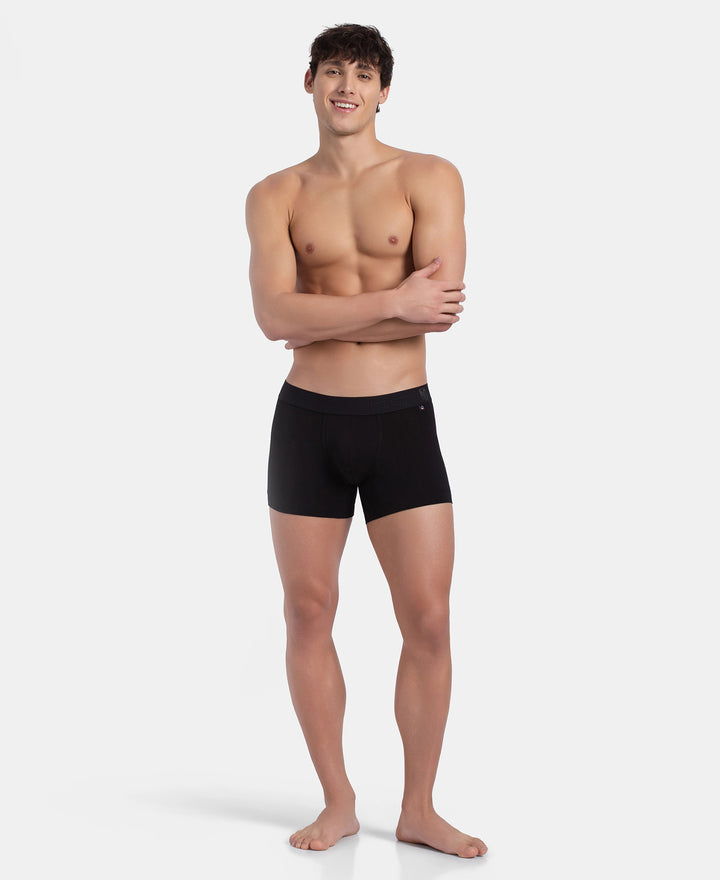 Super Combed Cotton Elastane Stretch Solid Trunk with Ultrasoft Waistband - Black (Pack of 2)