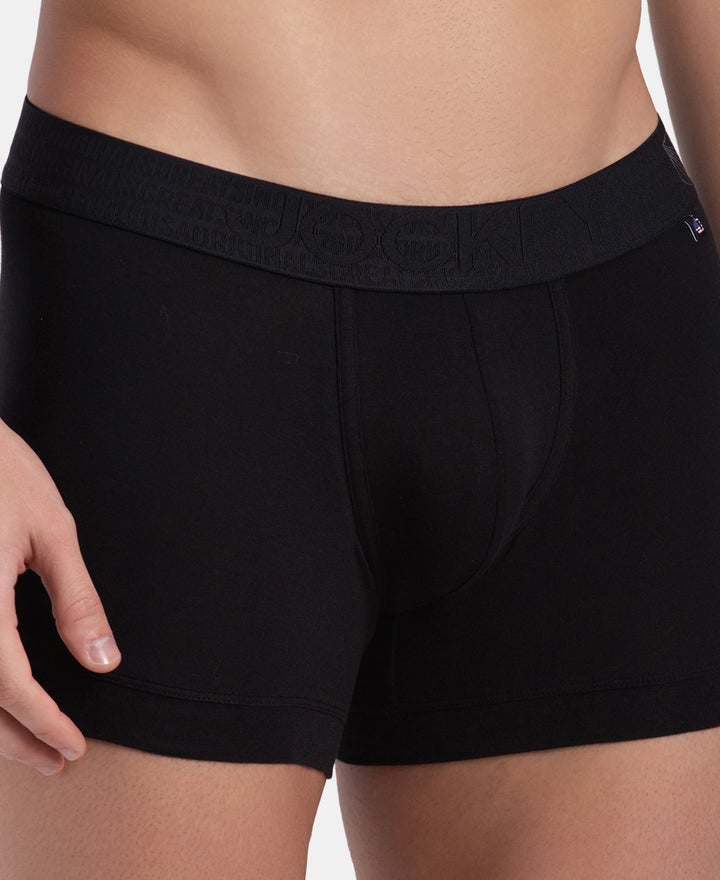 Super Combed Cotton Elastane Stretch Solid Trunk with Ultrasoft Waistband - Black (Pack of 2)