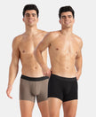 Super Combed Cotton Elastane Stretch Solid Trunk with Ultrasoft Waistband - Black & Earth (Pack of 2)