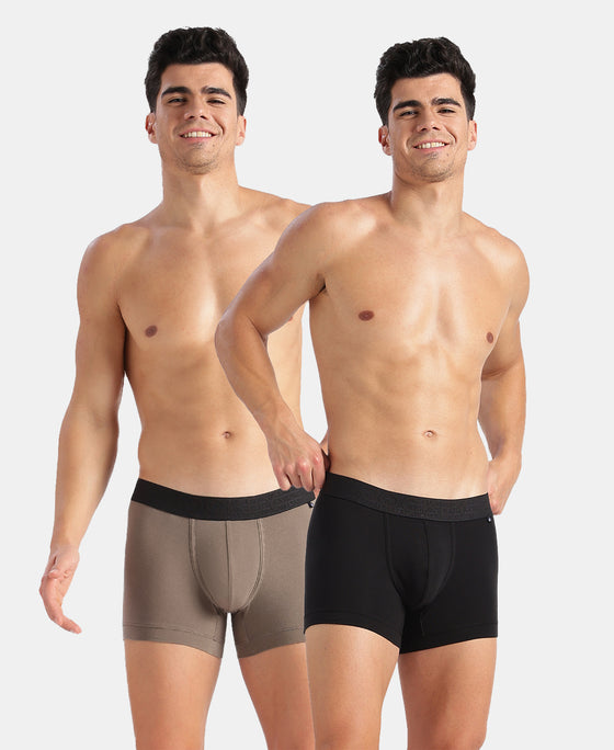 Super Combed Cotton Elastane Stretch Solid Trunk with Ultrasoft Waistband - Black & Earth (Pack of 2)