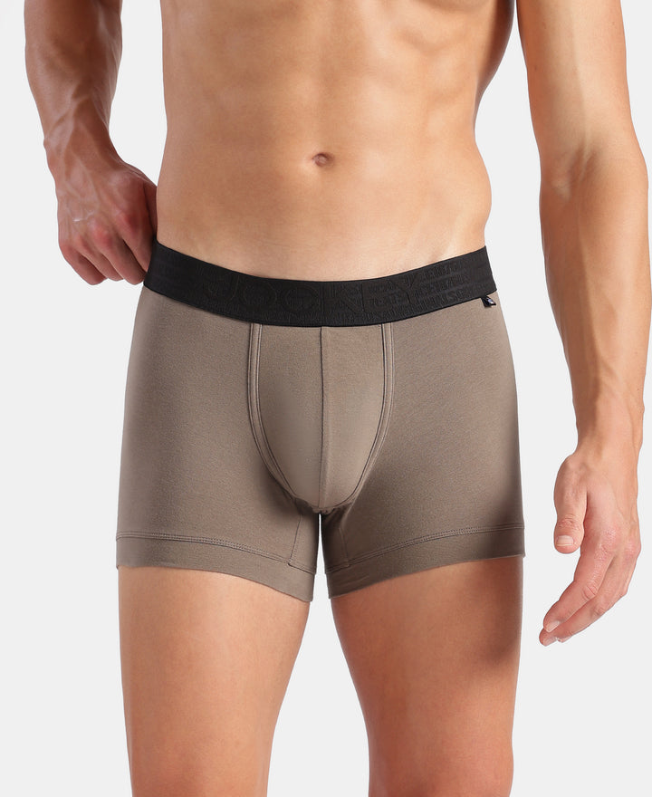 Super Combed Cotton Elastane Stretch Solid Trunk with Ultrasoft Waistband - Black & Earth (Pack of 2)