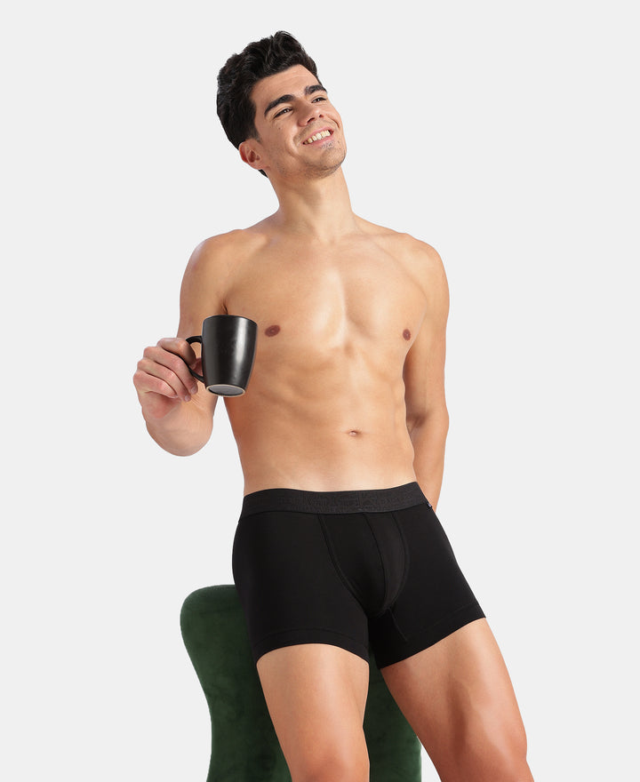 Super Combed Cotton Elastane Stretch Solid Trunk with Ultrasoft Waistband - Black
