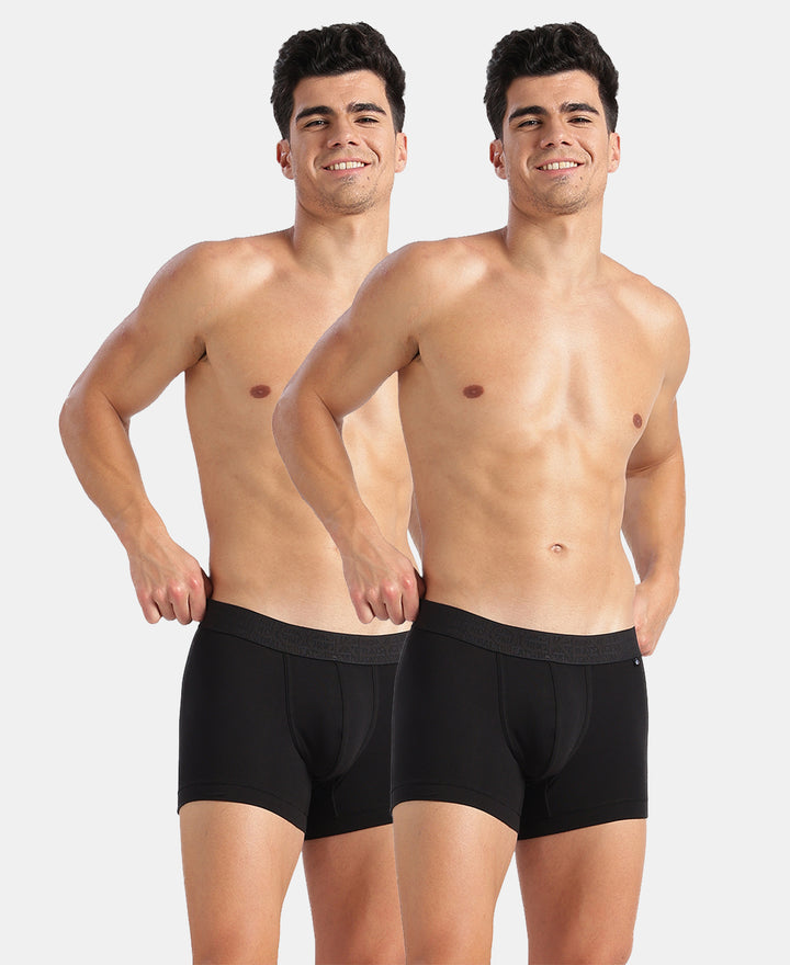 Super Combed Cotton Elastane Stretch Solid Trunk with Ultrasoft Waistband - Black (Pack of 2)