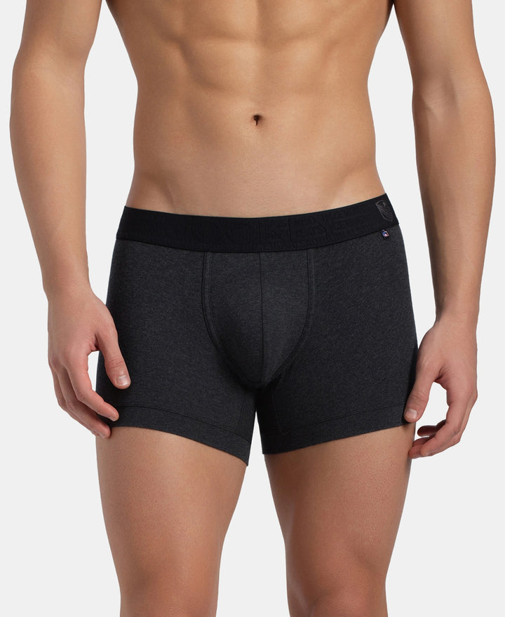 Super Combed Cotton Elastane Stretch Solid Trunk with Ultrasoft Waistband - Black Melange