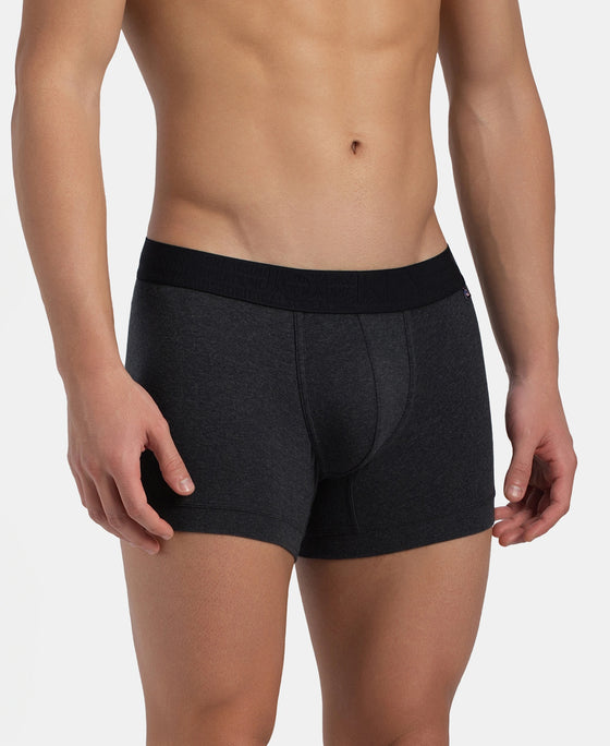 Super Combed Cotton Elastane Stretch Solid Trunk with Ultrasoft Waistband - Black Melange