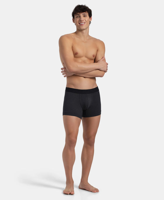 Super Combed Cotton Elastane Stretch Solid Trunk with Ultrasoft Waistband - Black Melange