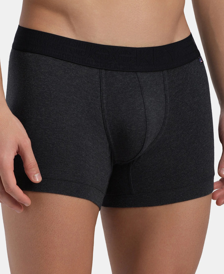 Super Combed Cotton Elastane Stretch Solid Trunk with Ultrasoft Waistband - Black Melange