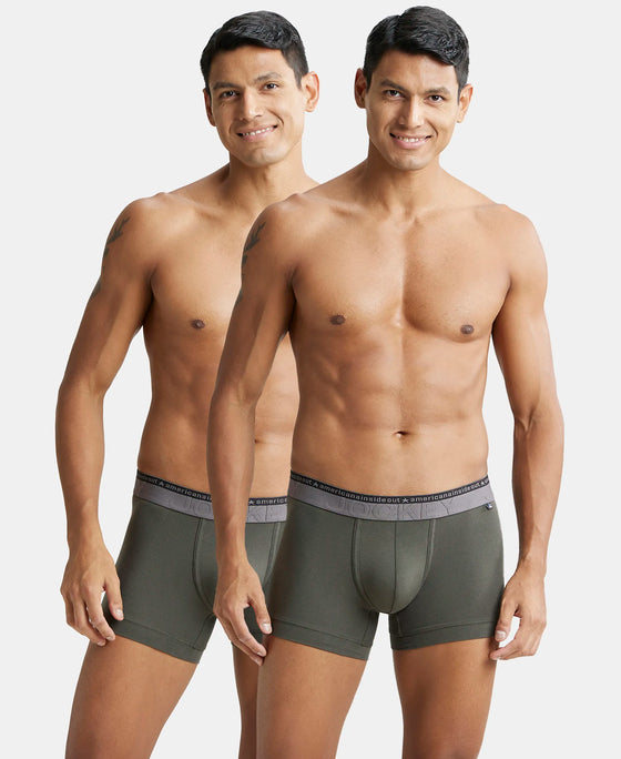 Super Combed Cotton Elastane Stretch Solid Trunk with Ultrasoft Waistband - Deep Olive (Pack of 2)