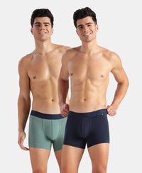 Super Combed Cotton Elastane Stretch Solid Trunk with Ultrasoft Waistband - Navy & Green (Pack of 2)