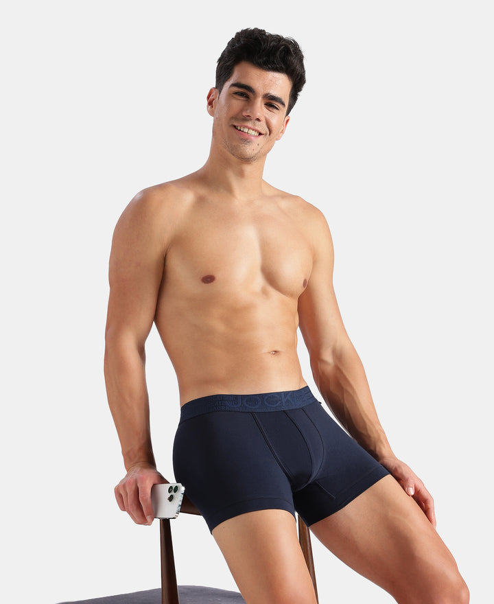 Super Combed Cotton Elastane Stretch Solid Trunk with Ultrasoft Waistband - Navy