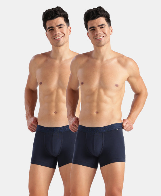 Super Combed Cotton Elastane Stretch Solid Trunk with Ultrasoft Waistband - Navy (Pack of 2)