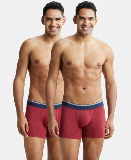 Super Combed Cotton Elastane Stretch Solid Trunk with Ultrasoft Waistband - Red Melange (Pack of 2)