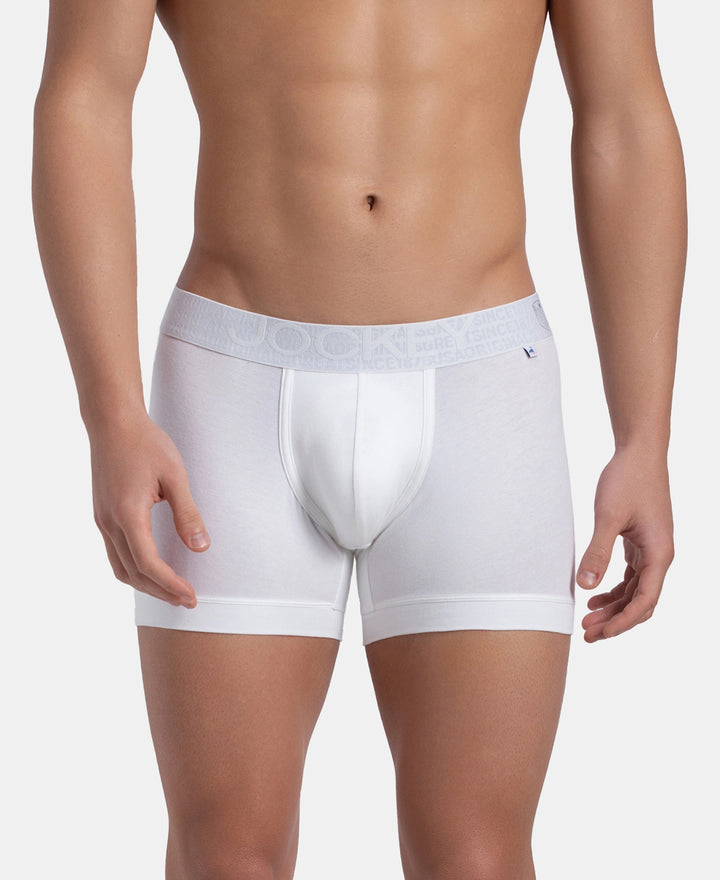 Super Combed Cotton Elastane Stretch Solid Trunk with Ultrasoft Waistband - White (Pack of 2)