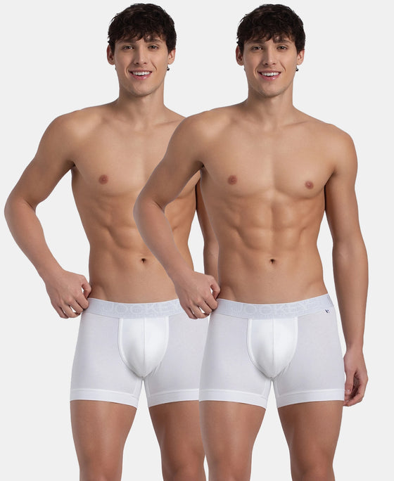 Super Combed Cotton Elastane Stretch Solid Trunk with Ultrasoft Waistband - White (Pack of 2)