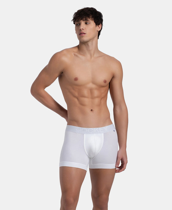 Super Combed Cotton Elastane Stretch Solid Trunk with Ultrasoft Waistband - White (Pack of 2)