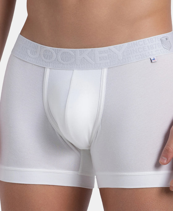 Super Combed Cotton Elastane Stretch Solid Trunk with Ultrasoft Waistband - White (Pack of 2)