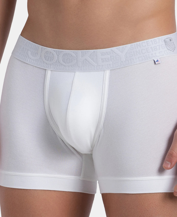Super Combed Cotton Elastane Stretch Solid Trunk with Ultrasoft Waistband - White (Pack of 2)