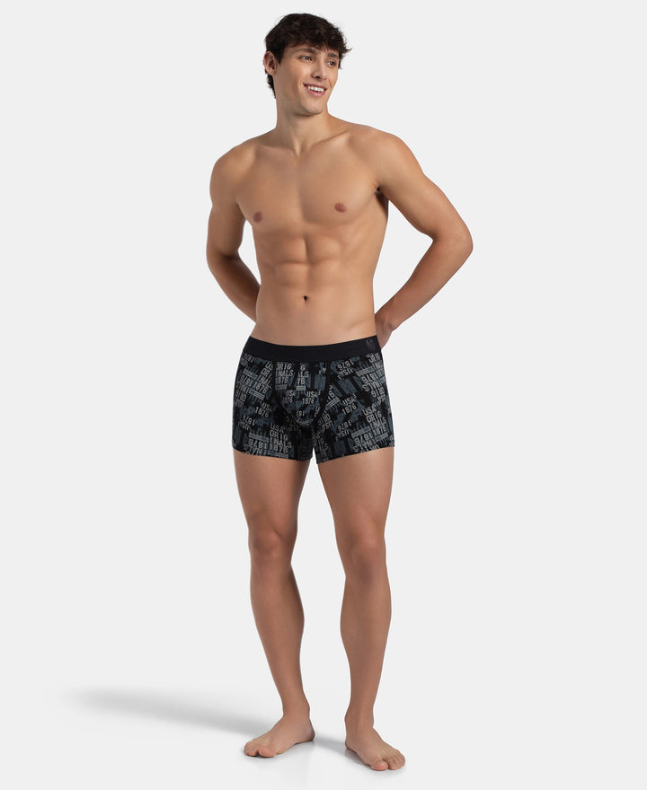 Super Combed Cotton Elastane Stretch Printed Trunk with Ultrasoft Waistband - Black