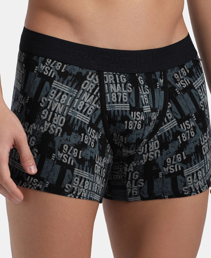 Super Combed Cotton Elastane Stretch Printed Trunk with Ultrasoft Waistband - Black