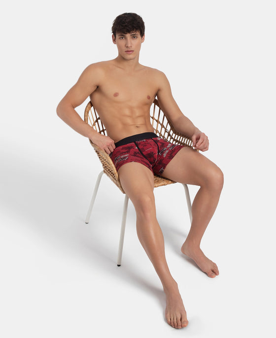 Super Combed Cotton Elastane Stretch Printed Trunk with Ultrasoft Waistband - Karanda Red