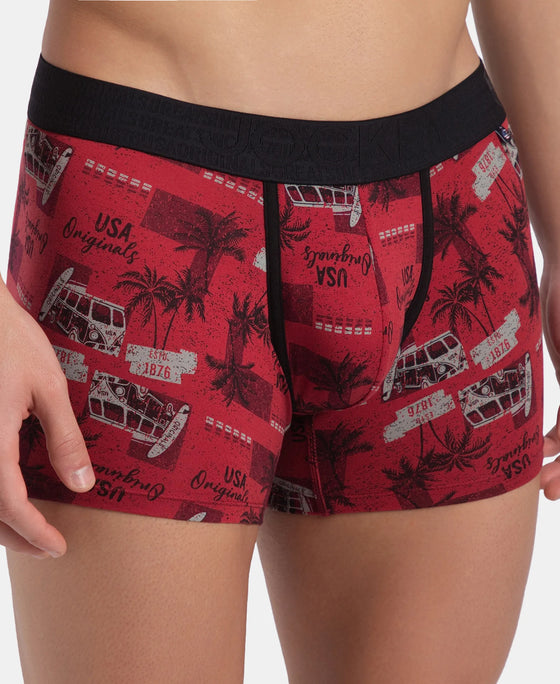 Super Combed Cotton Elastane Stretch Printed Trunk with Ultrasoft Waistband - Karanda Red