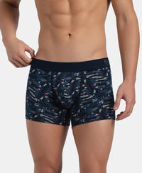 Super Combed Cotton Elastane Stretch Printed Trunk with Ultrasoft Waistband - Navy