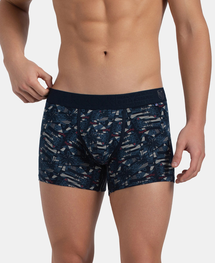 Super Combed Cotton Elastane Stretch Printed Trunk with Ultrasoft Waistband - Navy