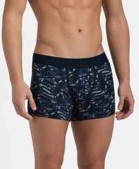 Super Combed Cotton Elastane Stretch Printed Trunk with Ultrasoft Waistband - Navy